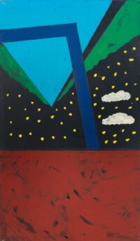 1974<br>Spaesaggio notturno<br>pittura industriale, tempera, matita su tela<br>cm 120x70