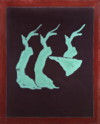 1974<br>Paesaggio su fondo nero<br>pittura industriale, tempera, matita su tela<br>cm 100x80