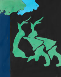 1974 novembre<br>Paesaggio su fondo nero<br>pittura industriale, tempera, matita su tela<br>cm 100x80