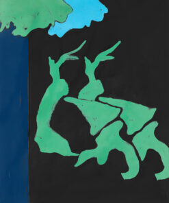 1974 novembre<br>Paesaggio su fondo nero<br>pittura industriale, tempera, matita su tela<br>cm 100x80