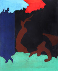 1974 novembre<br>Paesaggio su fondo nero<br>pittura industriale, tempera, matita su tela<br>cm 100x80