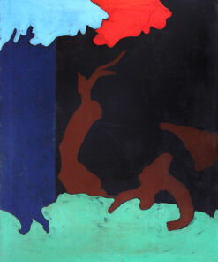 1974 novembre<br>Paesaggio su fondo nero<br>pittura industriale, tempera, matita su tela<br>cm 100x80