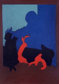 1974<br>Dal peccato originale, Frammento<br>pittura industriale, tempera, matita su tela<br>cm 100x70