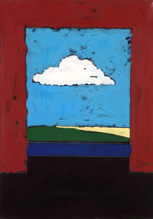 1974<br>Paesaggio<br>pittura industriale, tempera, matita su tela<br>cm 100x70