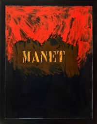 1974 Bologna<br>Manet, per g.s.<br>pittura industriale, tempera, matita su tela<br>cm 100x80