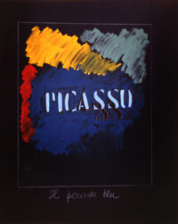 1974<br>Picasso il periodo blu<br>pittura industriale, tempera, matita su tela<br>cm 100x80