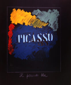 1974<br>Picasso il periodo blu<br>pittura industriale, tempera, matita su tela<br>cm 100x80