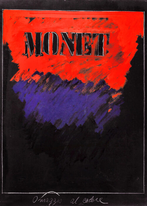 1974<br>Omaggio al colore, Monet<br>pittura industriale, tempera, matita su tela<br>cm 80x60