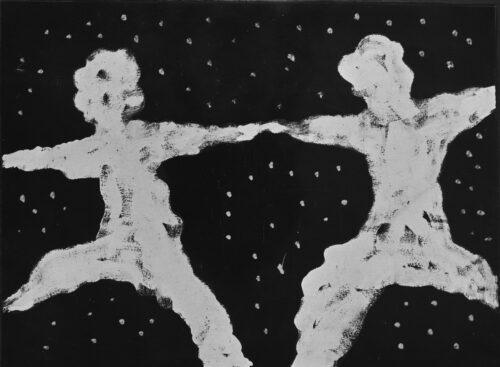 1974<br>La voce del vento<br>pittura industriale, tempera, matita su tela<br>cm 60x80