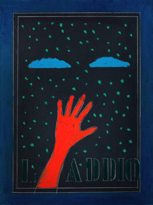 1974<br>' L'Addio '<br>smalto, pittura industriale, matita su tela<br>cm 80x60