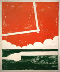 1975<br>Paesaggio geometrico<br>pittura industriale, tempera, grafite su tela<br>cm 160x130