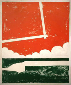 1975<br>Paesaggio geometrico<br>pittura industriale, tempera, grafite su tela<br>cm 160x130