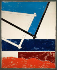 1975<br>Paesaggio geometrico<br>pittura industriale, tempera, grafite su tela<br>cm 160x130
