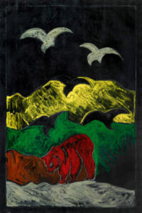 1975<br>Paesaggio africano<br>pittura industriale, tempera, matita su tela<br>cm 150x100