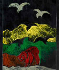 1975<br>Paesaggio africano<br>pittura industriale, tempera, matita su tela<br>cm 150x100
