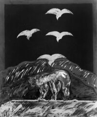 1975<br>pittura industriale, tempera, matita su tela<br>cm 70x50