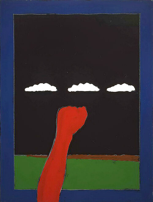1975 16 aprile, Bologna<br>Paesaggio emiliano, dedicato a Francesco Lo Savio<br>pittura industriale , tempera, matita su tela<br>cm 80x60