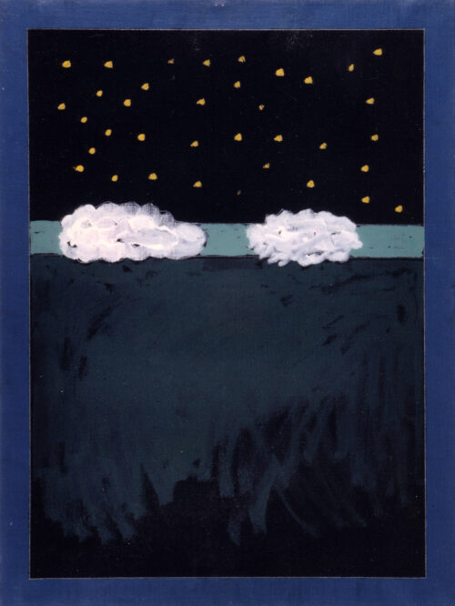 1975<br>Le notti bianche<br>pittura industriale, tempera, matita su tela<br>cm 60x80