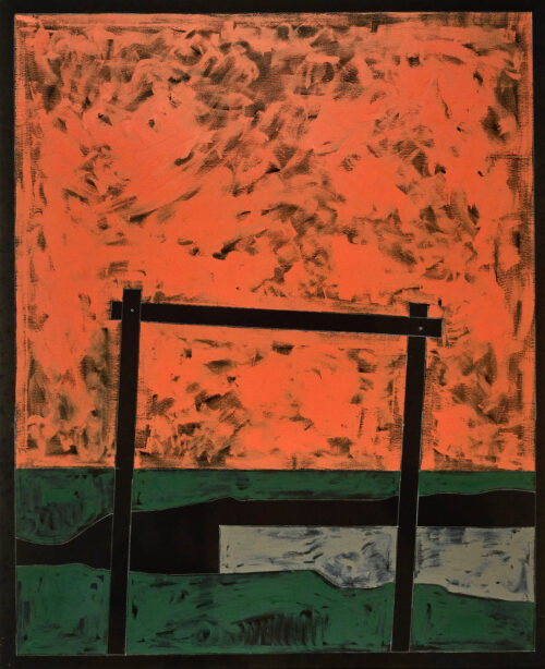 1975<br>Paesaggio Geometrico<br>pittura industriale, tempera, matita su tela<br>cm 160x130