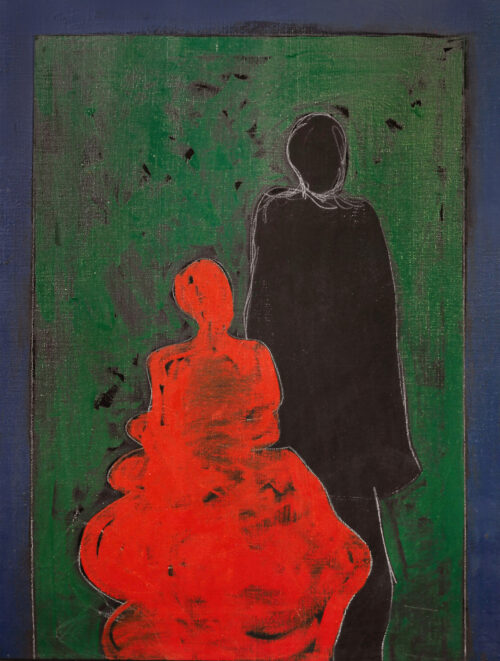 1975<br>Figure<br>pittura industriale, tempera, matita su tela<br>cm 70x50