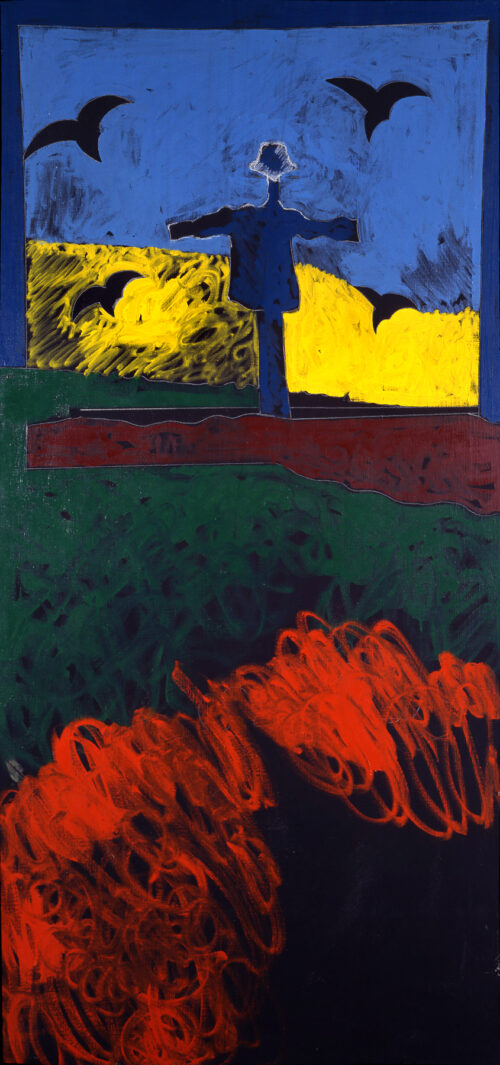 1975<br>pannello 1<br>Dal suicidio di Van Gogh<br>pittura industriale, tempera, matita su tela<br>cm 200x100