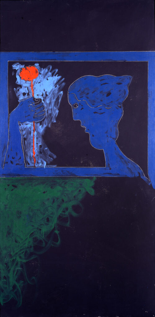 1975<br>pannello 2<br>Dal suicidio di Van Gogh<br>pittura industriale, tempera, matita su tela<br>cm 200x100