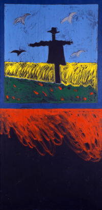 1975<br>pannello 3<br>Dal suicidio di Van Gogh<br>pittura industriale, tempera, matita su tela<br>cm 200x100