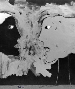 1975<br>Omaggio a Guernica<br>pittura industriale, tempera, matita su tela<br>cm 50x80