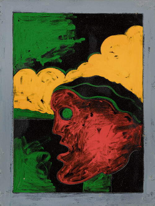 1975 27 giugno<br>La liberazione, a Caterina<br>pittura industriale, tempera, matita su tela<br>cm 80x60