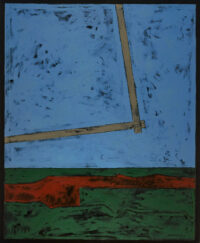1975<br>Paesaggio Geometrico<br>pittura industriale, tempera, matita su tela<br>cm 160x130