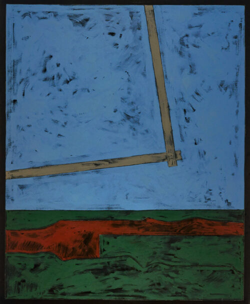 1975<br>Paesaggio Geometrico<br>pittura industriale, tempera, matita su tela<br>cm 160x130