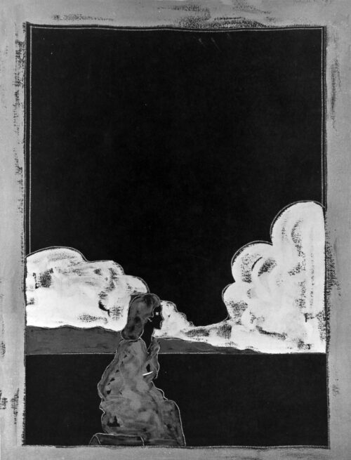 1975<br>Emilia<br>pittura industriale, tempera, matita su tela <br>cm 80x60