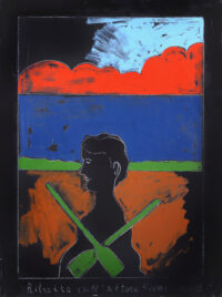 1975<br>Ritratto dell'attore Pierre Clementi<br>pittura industriale, tempera, matita su tela<br>cm 80x60