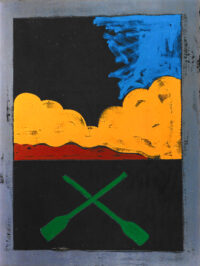 1975<br>Il ritorno di Ulisse, a Gabriella Jori<br>pittura industriale, tempera, matita su tela<br>cm 80x60