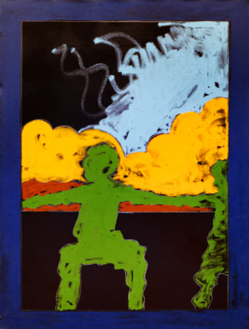 1975<br>Le voci del vento<br>pittura industriale, tempera, matita su tela<br>cm 80x60