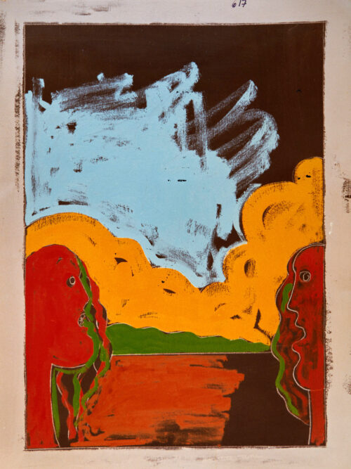 1975<br>Omaggio a mademoiselle D'Avignon<br>pittura industriale, tempera, matita su tela<br>cm 80x60