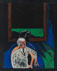 1975<br>Ritratto di Ennio Chiossi<br>pittura industriale, tempera, matita su tela<br>cm 100x80