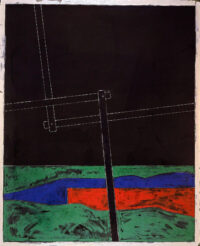 1975<br>Paesaggio Geometrico<br>pittura industriale, tempera, matita su tela<br>cm 160x130