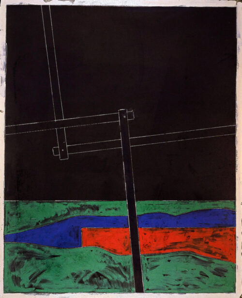 1975<br>Paesaggio Geometrico<br>pittura industriale, tempera, matita su tela<br>cm 160x130