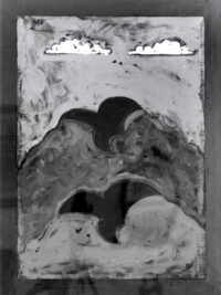 1975 24,9<br>(Caro mario l'oste spero che il quadro che ti porterà l'amico gianni non ti<br>ricordi un tumore)<br>pittura industriale, tempera, matita su tela<br>cm 100x70