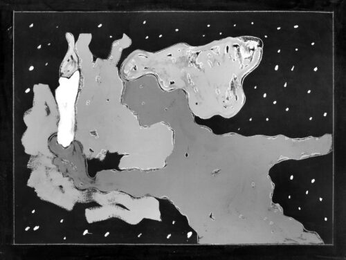 1975<br>La mia ragazza quando viene primavera<br>pittura industriale, tempera, matita su tela<br>cm 60x80