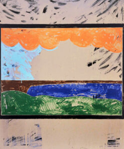 1975<br>Paesaggio su Fondo Grigio<br>pittura industriale, tempera, matita su tela<br>cm 160x130
