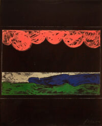 1975<br>Paesaggio su Fondo Nero <br>pittura industriale, tempera, matita su tela<br>cm 160x130