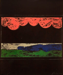 1975<br>Paesaggio su Fondo Nero <br>pittura industriale, tempera, matita su tela<br>cm 160x130