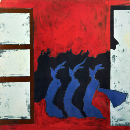 1976<br>Paesaggio<br>pittura industriale, tempera, matita su tela<br>cm 100x100