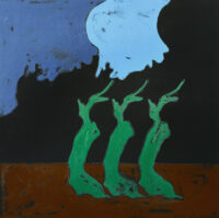 1976<br>Paesaggio su Fondo Nero<br>pittura industriale, tempera, matita su tela<br>cm 100x100