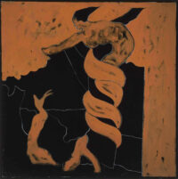 1976<br>Dal peccato originale<br>pittura industriale, tempera, matita su tela<br>cm 80x80