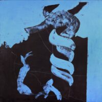 1976<br>Dal peccato originale<br>pittura industriale, tempera, matita su tela<br>cm 80x80