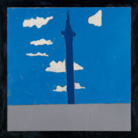 1976<br>In memoria di Londra<br>pittura industriale, tempera, pennarello su tela<br>cm 100x100