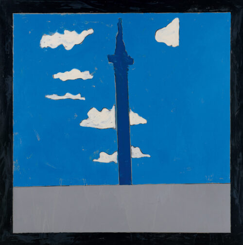 1976<br>In memoria di Londra<br>pittura industriale, tempera, pennarello su tela<br>cm 100x100